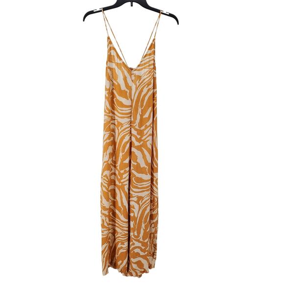 H&M Pants - H&M Wide Leg Cami Jumpsuit Womens M Mustard Yellow Animal Print V-Neck Pre-Owned